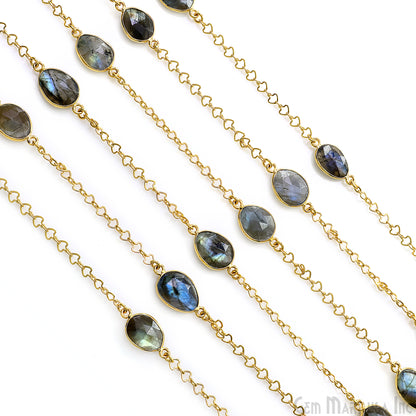 Labradorite Faceted 10-15mm Free Form Shape Gold Plated Connector Bezel Link Chain