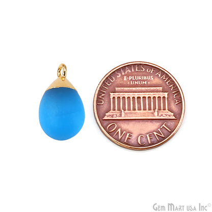 Sky Blue Chalcedony Matte Beads Single Bail Gold Electroplated Gemstone Connector