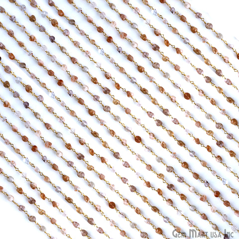 Sunstone Free Form Beads 4-5mm Gold Wire Wrapped Rosary Chain