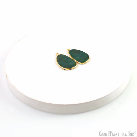 Green Onyx Free Form Gold Plated Single Bail Bezel Smooth Slab Slice Thick Gemstone Connector 28x15mm 1 Pair