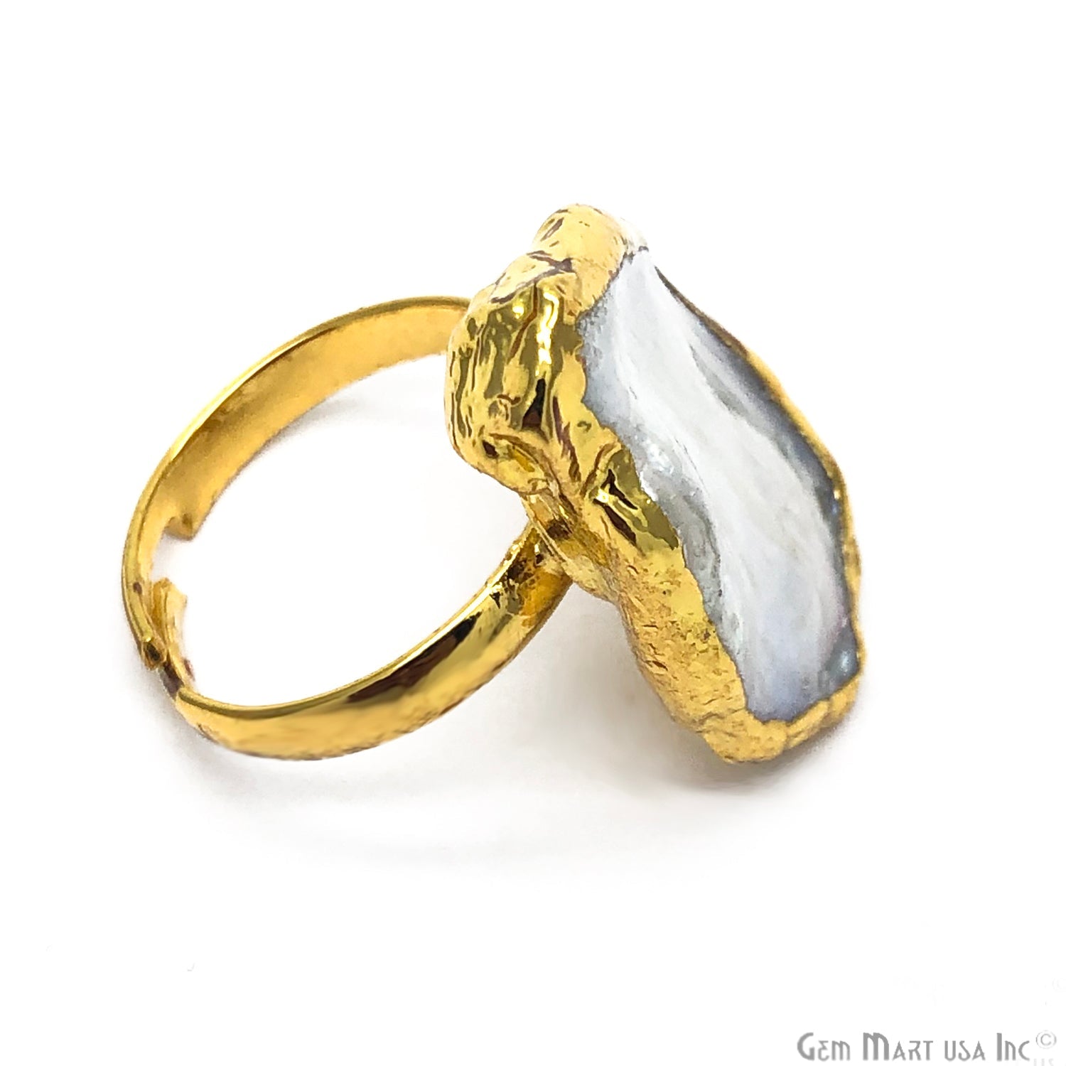 Natural Freshwater Pearl Gemstone Gold edge Adjustable Ring - GemMartUSA