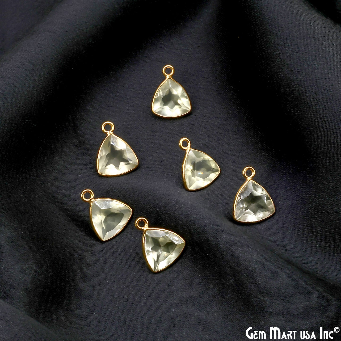 Lemon Topaz Trillion 10mm Brilliant Cut Gold Plated Bezel Single Bail Gemstone Connector