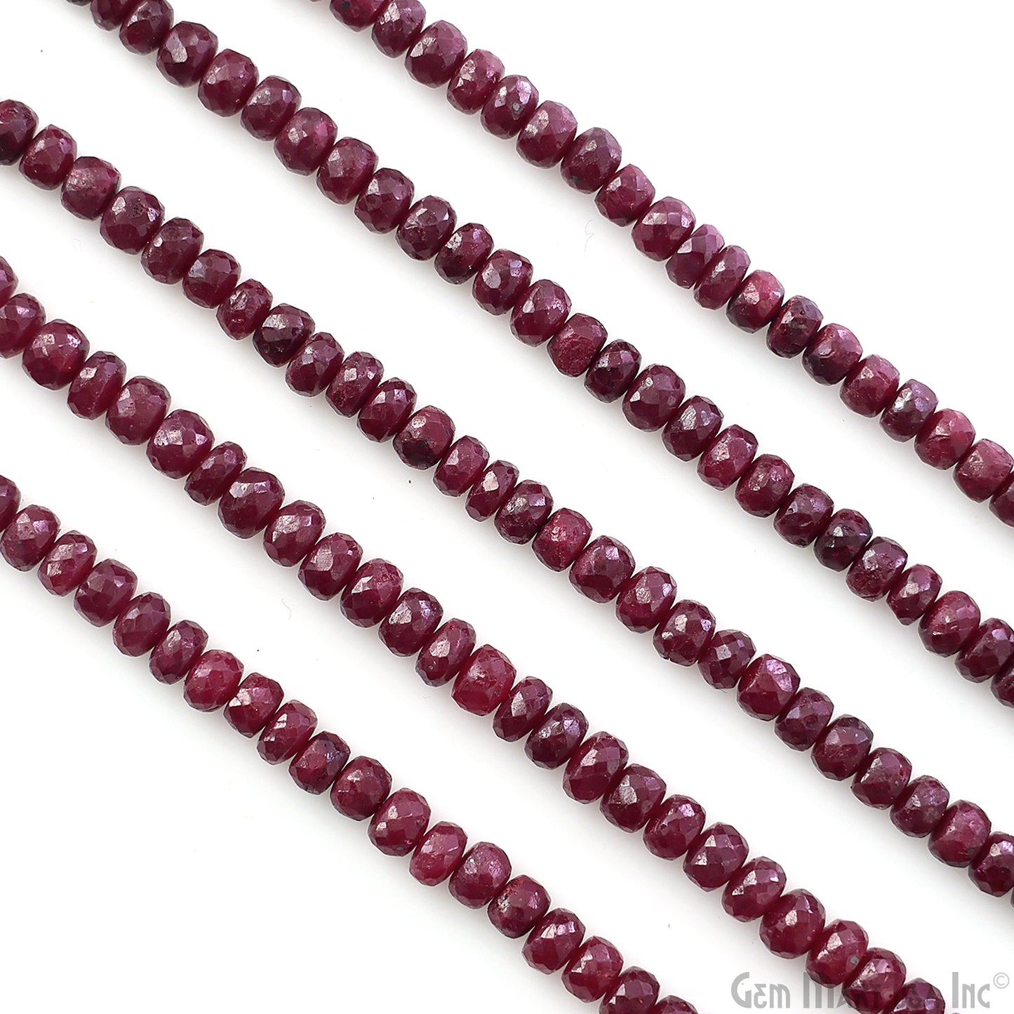 Ruby Rondelle Beads, 13 Inch Gemstone Strands, Drilled Strung Nugget Beads, Faceted Round, 5-6mm