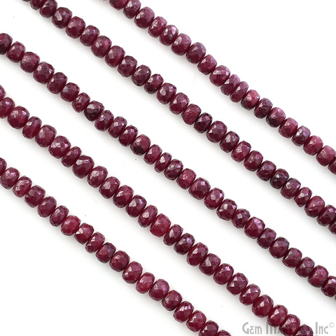 Ruby Rondelle Beads, 13 Inch Gemstone Strands, Drilled Strung Nugget Beads, Faceted Round, 5-6mm