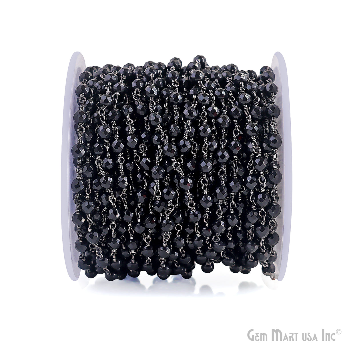 Black Jade 4mm Tiny Beads Oxidized Wire Wrapped Rosary Chain