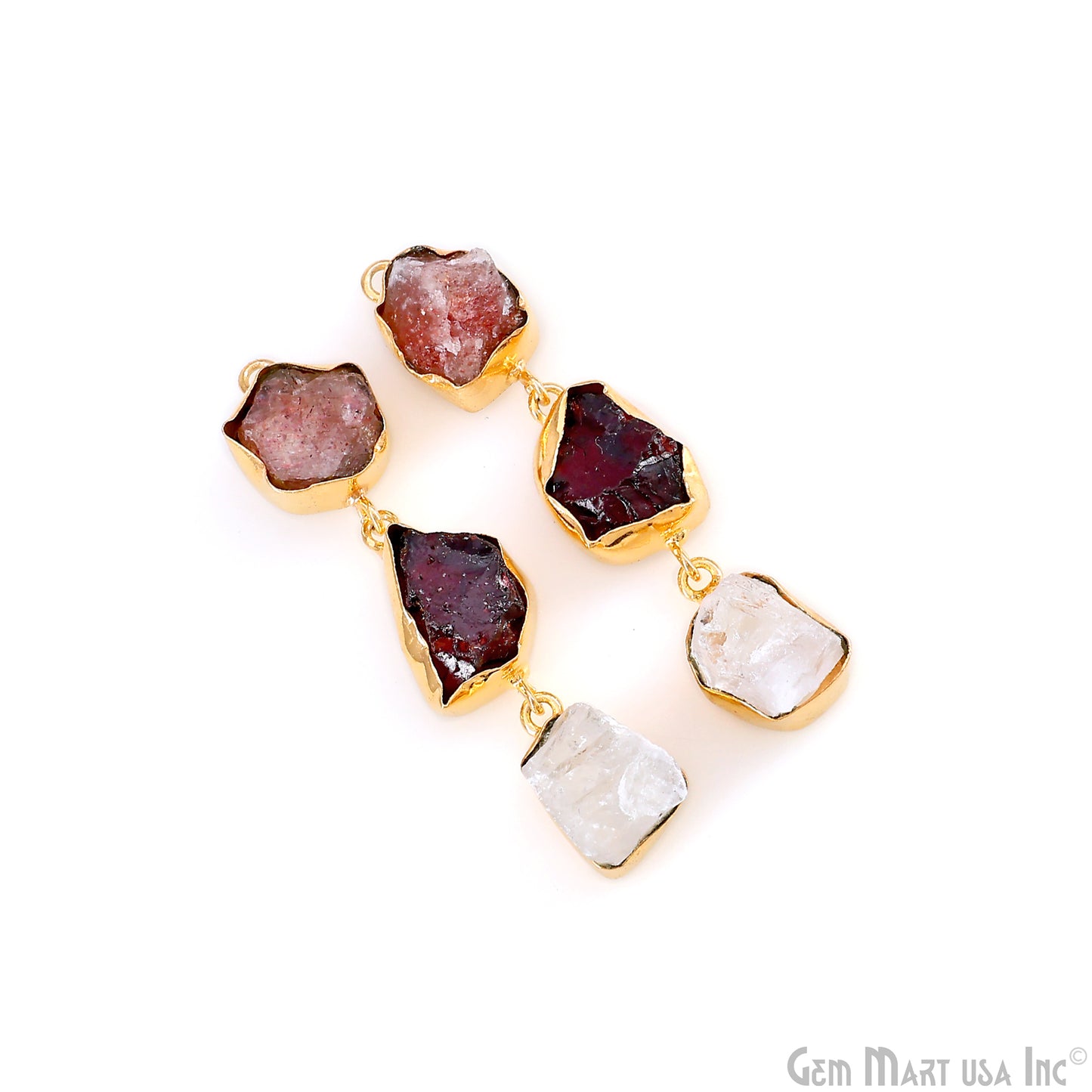 Rough Gemstone Bezel Setting 52x9mm Gold Plated Long Dangle Earring Pair Connectors