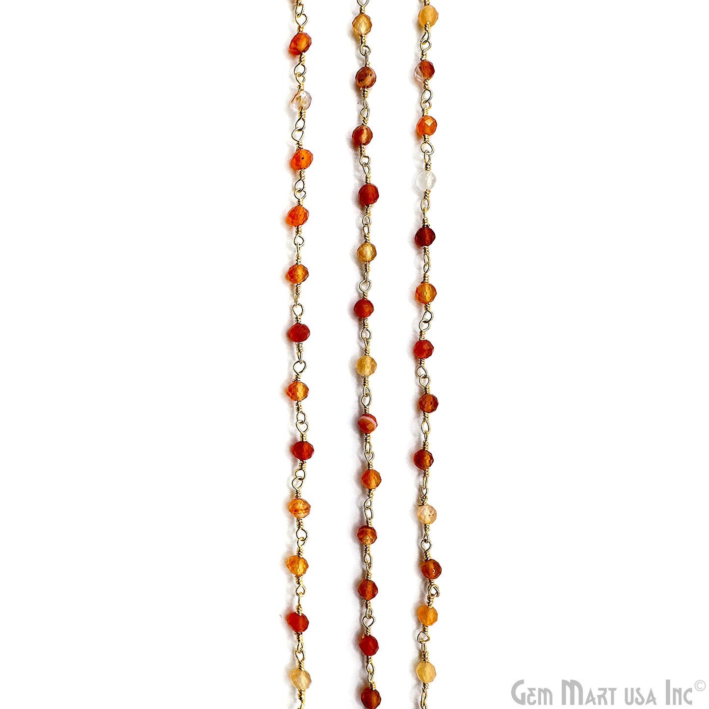Shaded Carnelian Faceted Bead 3-3.5mm Gold Wire Wrapped Gemstone Beads Rosary Chain