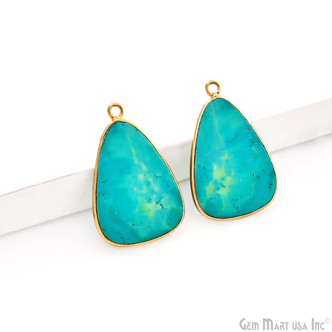 Turquoise Free Form Gold Plated Bezel Smooth Slab Slice Thick Gemstone Connector 30x19mm 1 Pair