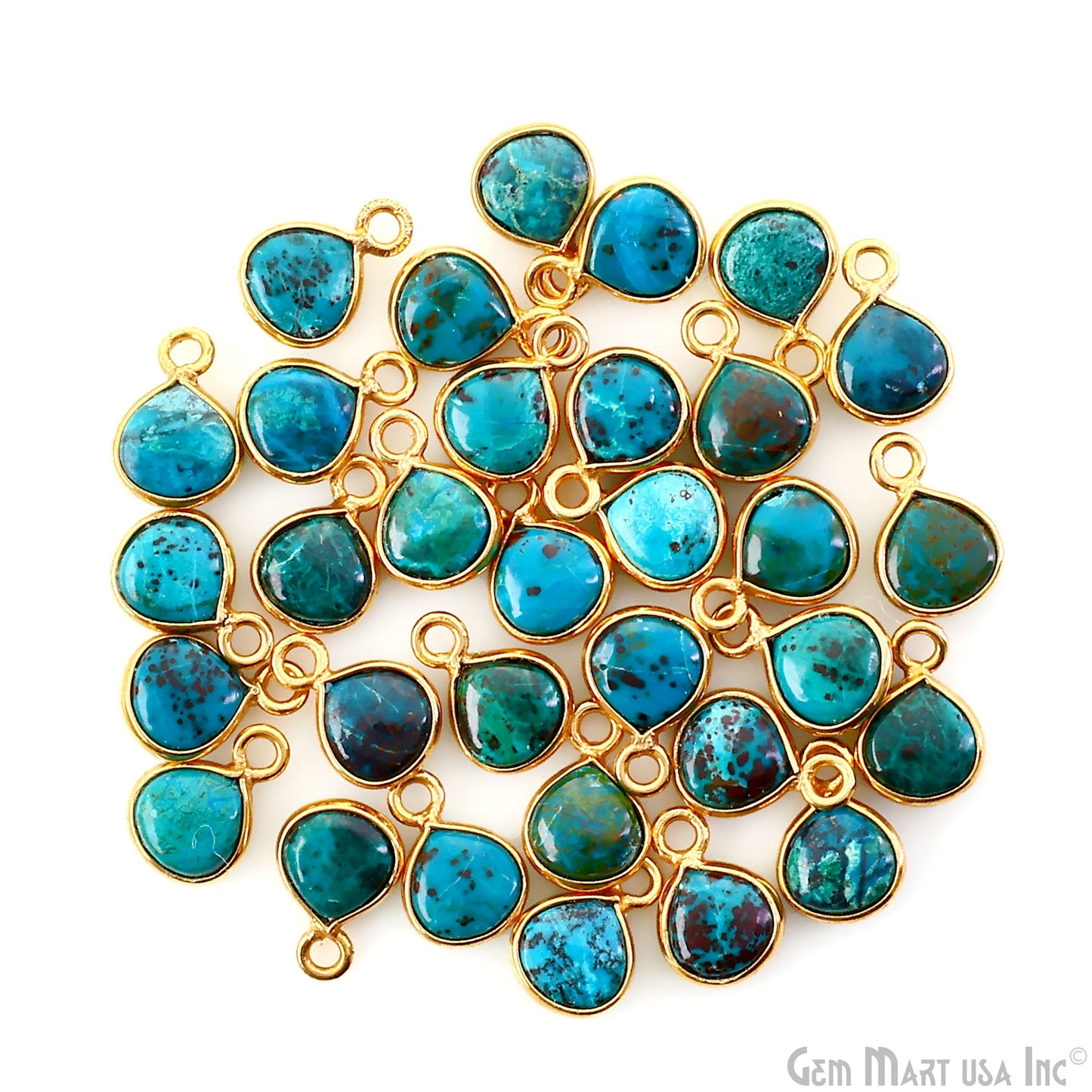 Chrysocolla Heart 6mm Gold Plated Single Bail Bezel Gemstone Connector