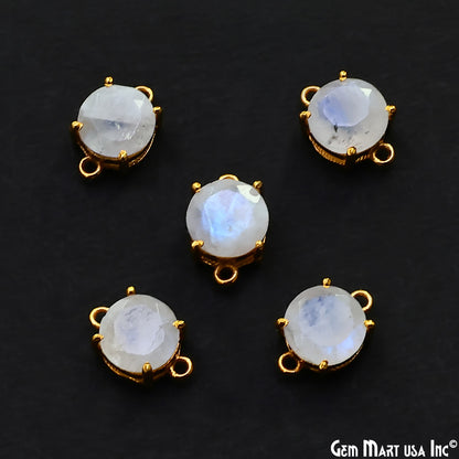 Rainbow Moonstone Prong Setting Gold Plated Flashy Gemstone Connector