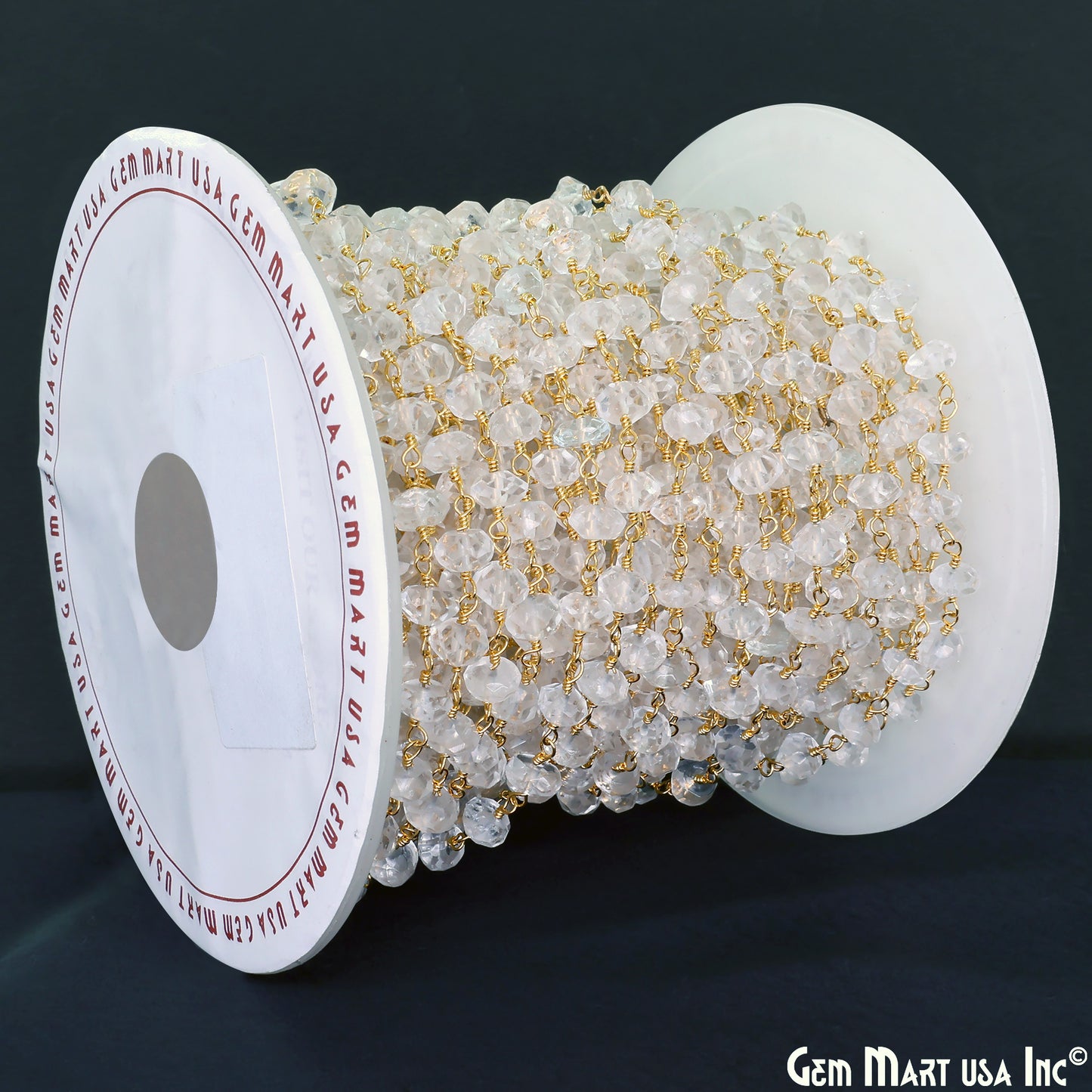 White Topaz Faceted 5-6mm Gold Wire Wrapped Beads Rosary Chain