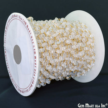 White Topaz Faceted 5-6mm Gold Wire Wrapped Beads Rosary Chain