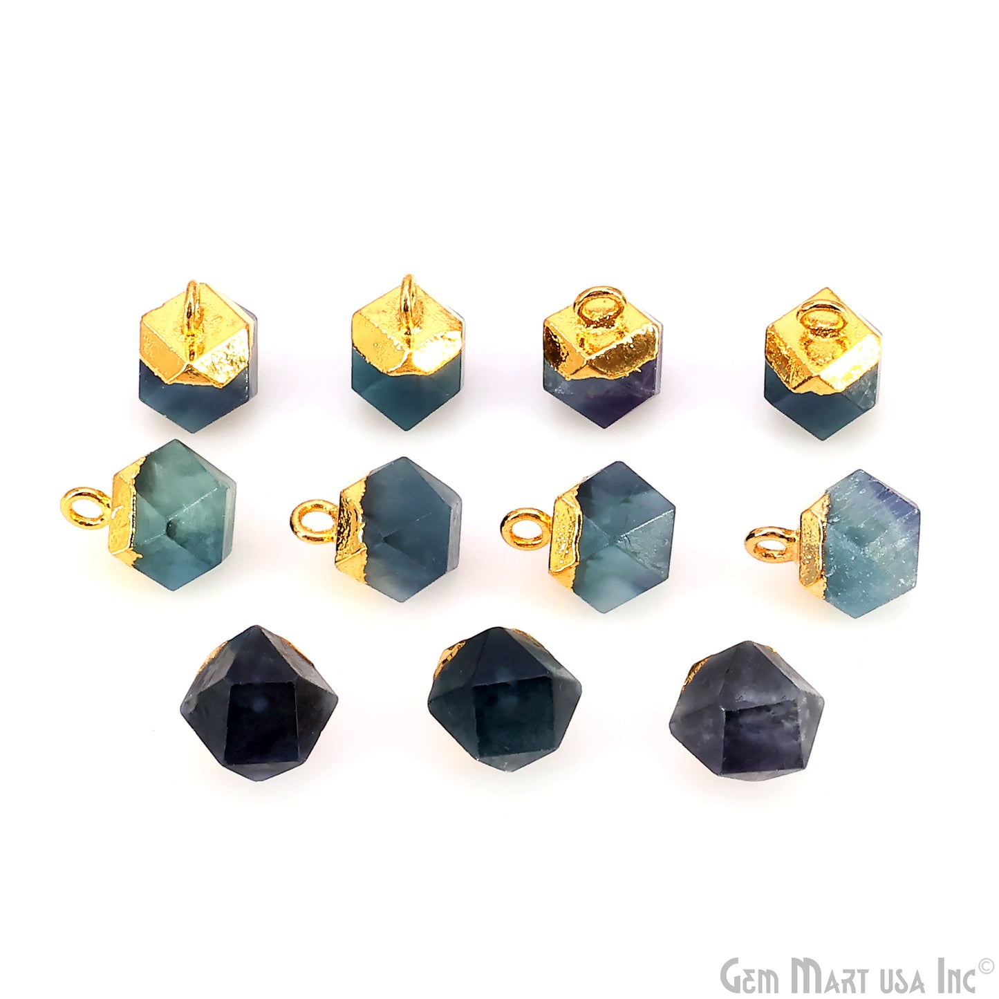 Gemstone Hexagonal Prism Shape Pendant 12x10mm Gold Plated Charm for DIY Jewelry