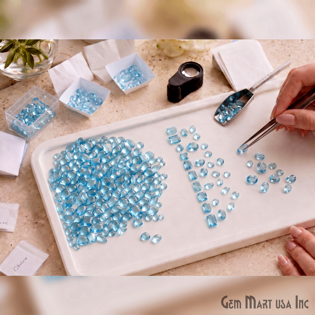 Blue Topaz Wholesale Gemstones, 100% Natural Semi-Precious Gems, Blue Faceted Loose Gems, 4-8mm, Mixed, 50 Carats