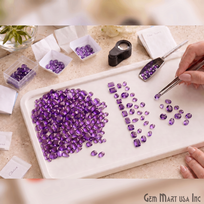 Amethyst Wholesale Gemstones, 100% Natural Semi-Precious Gems, Purple Faceted Loose Gems, 4-8mm, Mixed, 50 Carats