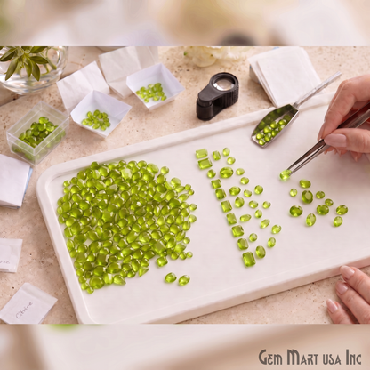 Peridot Wholesale Gemstones, 100% Natural Semi-Precious Gems, Green Faceted Loose Gems, 4-8mm, Mixed, 50 Carats