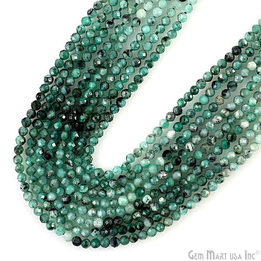 Emerald Rondelle Beads, 13 Inch Gemstone Strands, Drilled Strung Nugget Beads, Faceted Round, 2-2.5mm