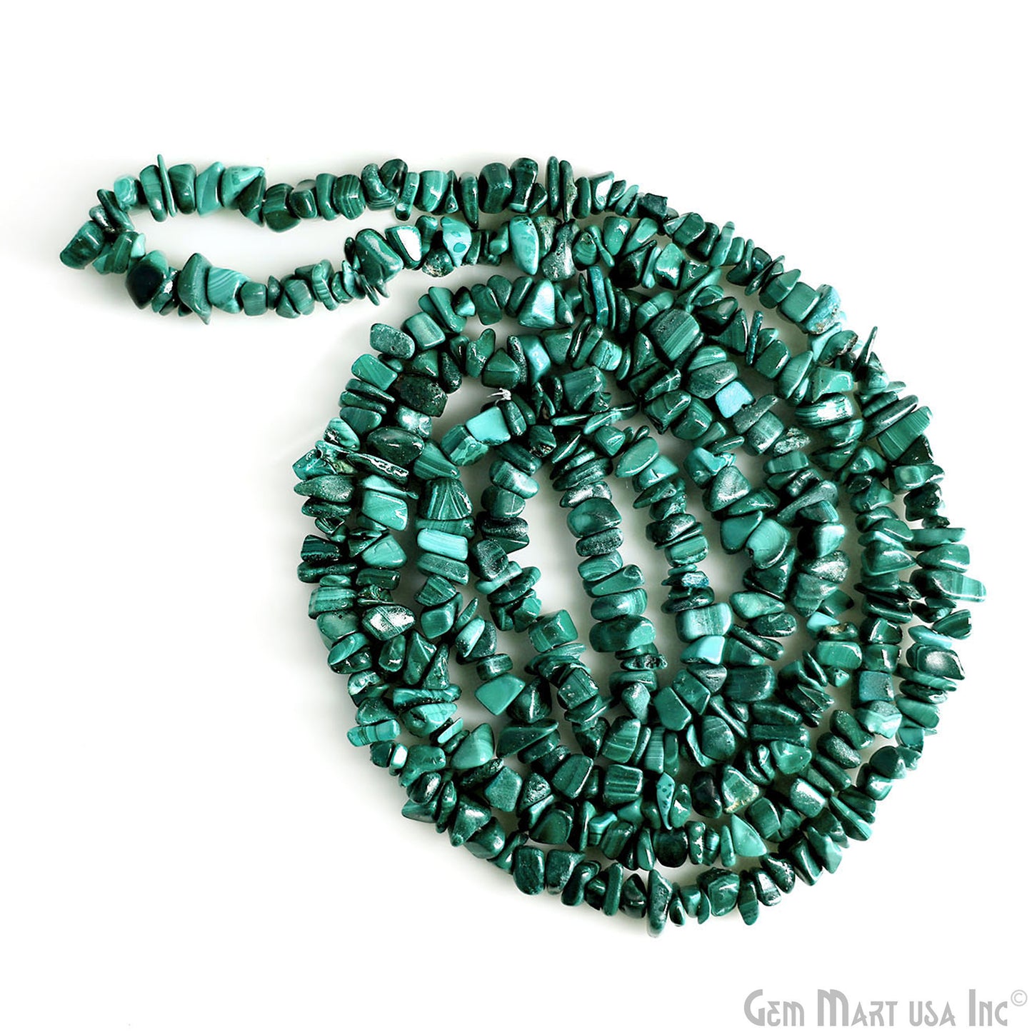 Malachite Chip Beads, 34 Inch, Natural Chip Strands, Drilled Strung Nugget Beads, 3-7mm, Polished, GemMartUSA (CHMC-70001)