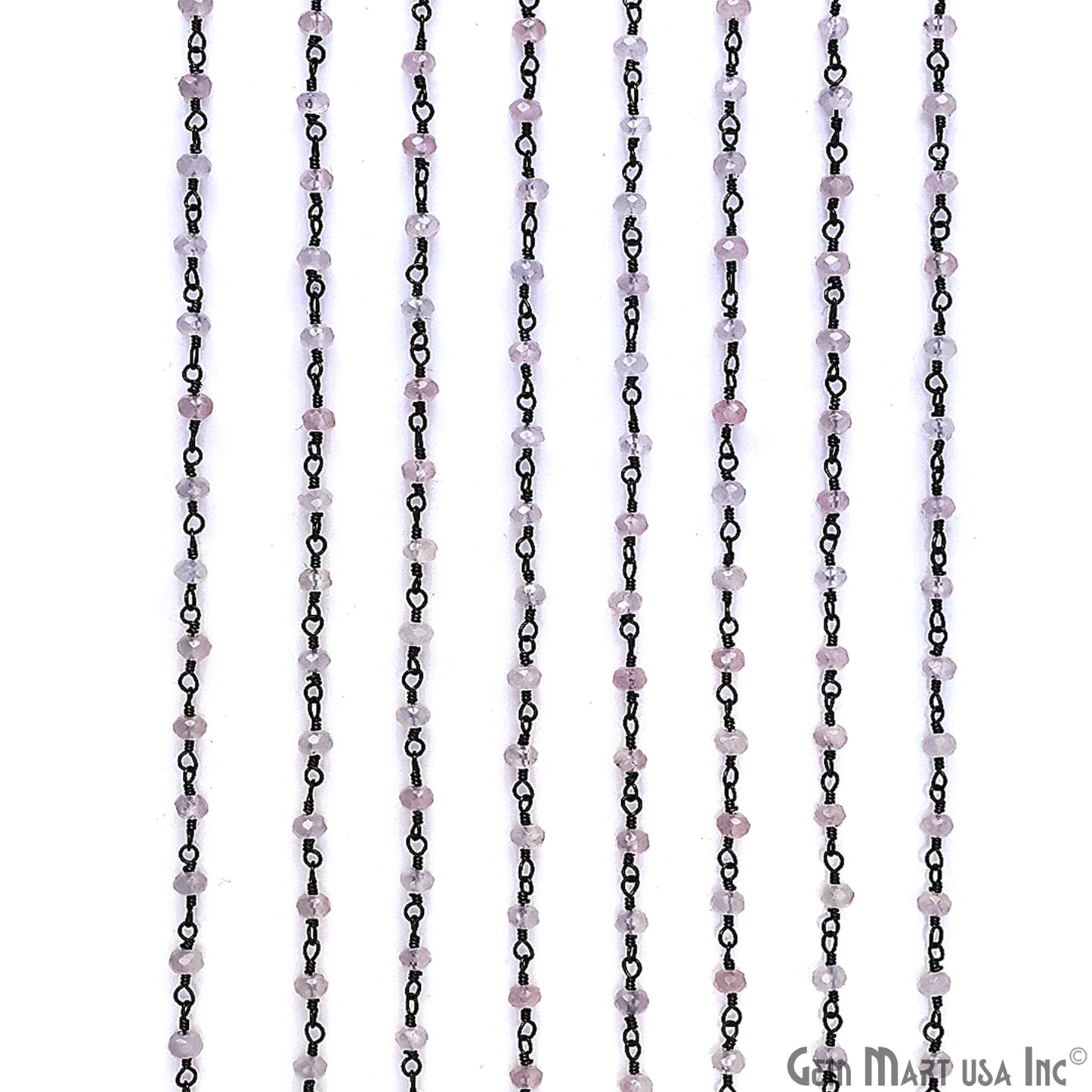 Rose Quartz 3mm Oxidized Wire Wrapped Gemstone Beads Rosary Chain
