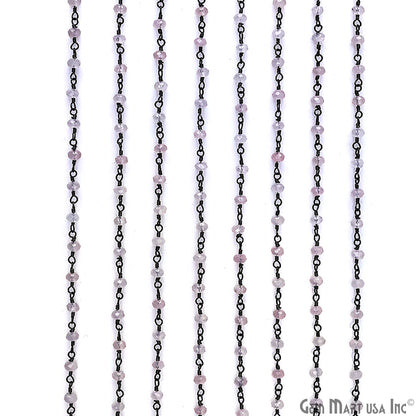 Rose Quartz 3mm Oxidized Wire Wrapped Gemstone Beads Rosary Chain