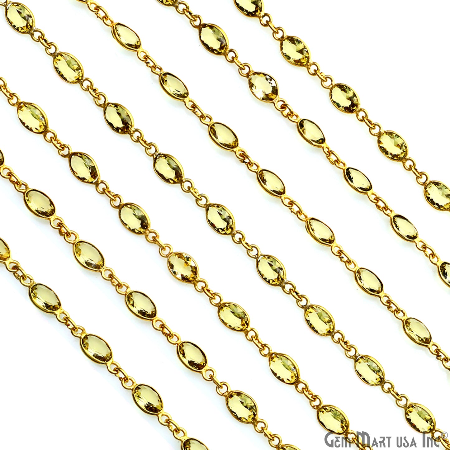 Lemon Topaz Oval 7x5mm Bezel Link Gold Plated Continuous Connector Chain