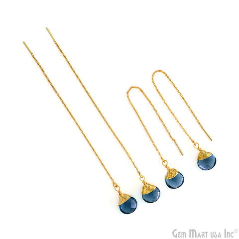 Heart Shaped Gemstone 12mm Gold Plated Dangle Drop Threaders Earring