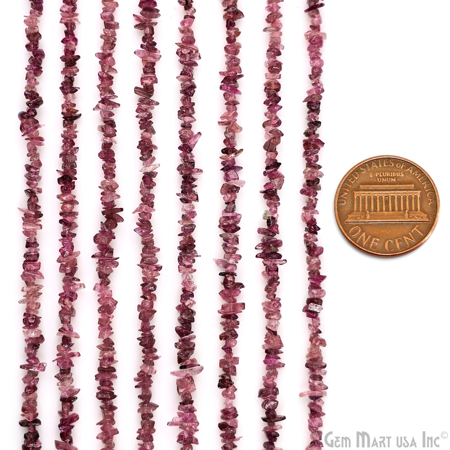 Pink Tourmaline Chip Beads, 34 Inch, Natural Chip Strands, Drilled Strung Nugget Beads, 3-7mm, Polished, GemmartUSA (CHTO-70001)