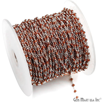 Garnet Silver Plated Wire Wrapped Gemstone Beads Rosary Chain