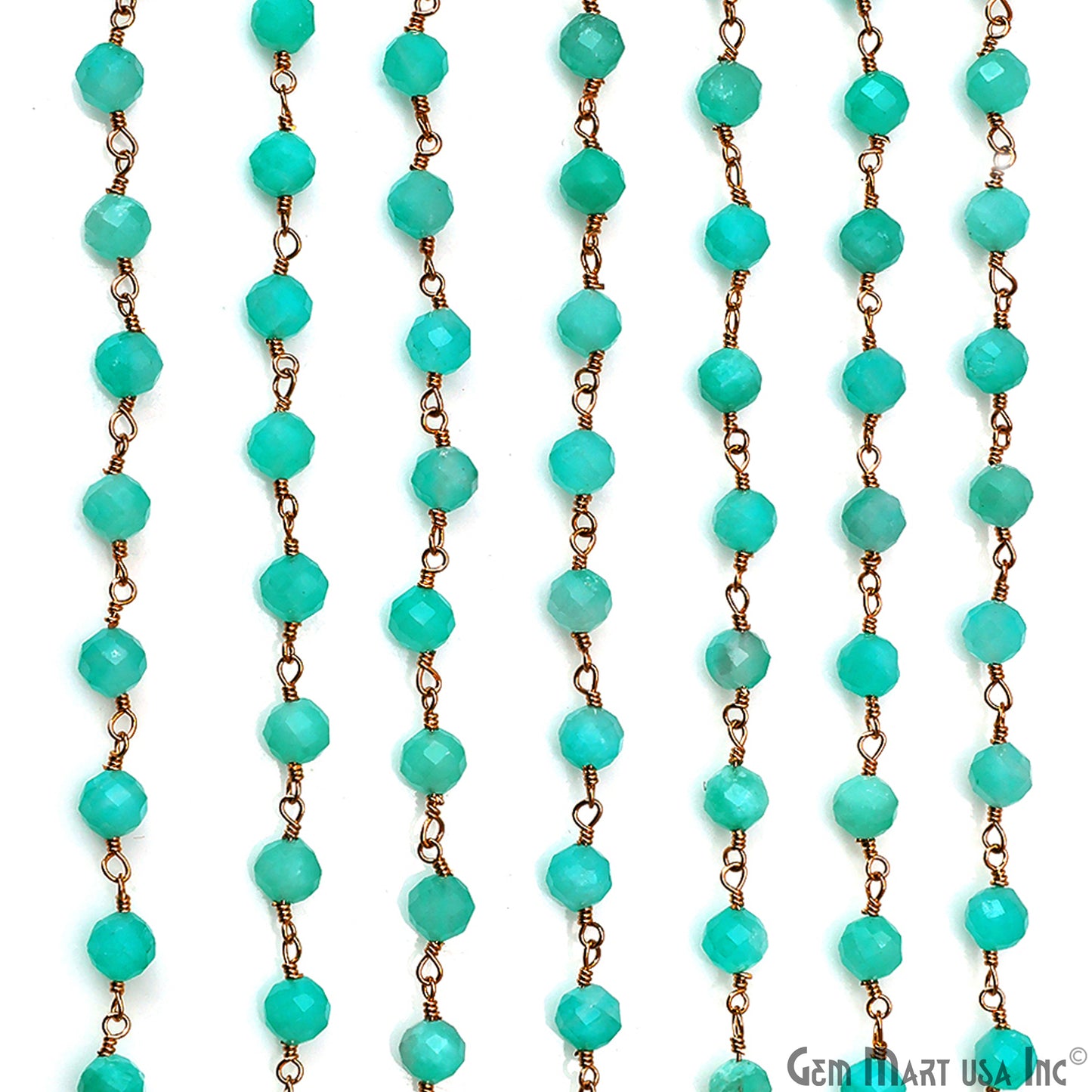 Amazonite Jade Beads 5mm Gold Plated Wire Wrapped Rosary Chain