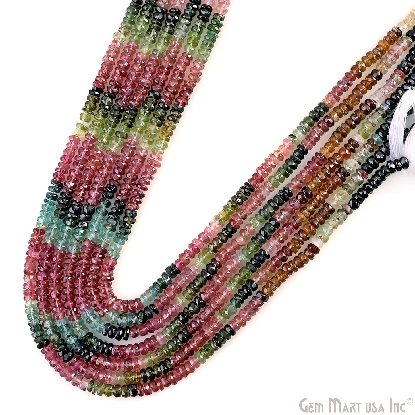 Tourmaline Rondelle Beads, 12.5 Inch Gemstone Strands, Drilled Strung Nugget Beads, Faceted Round, 3-4mm