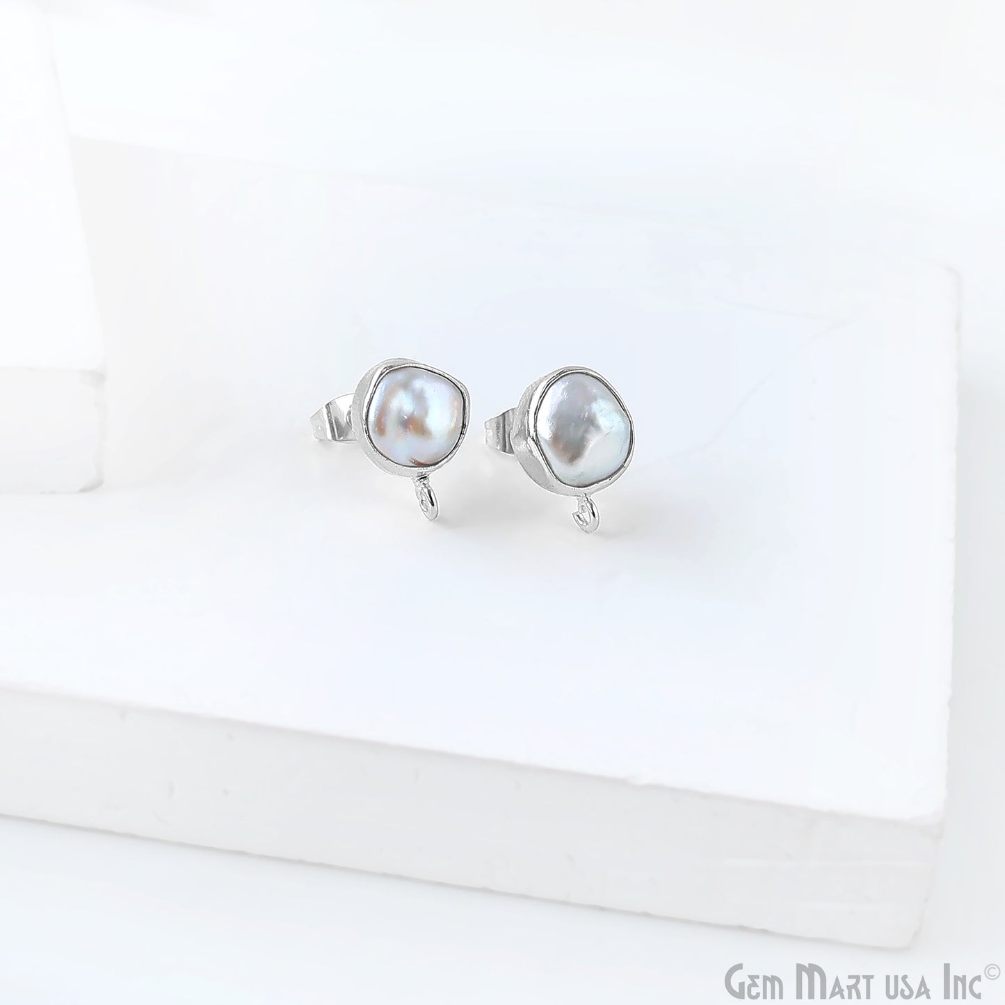 DIY Pearl Organic 14x10mm Silver Electroplated Loop Connector Studs Earrings