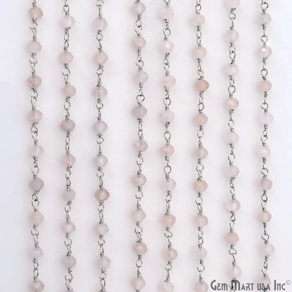 Rose Quartz 4mm Silver Plated Beaded Wire Wrapped Rosary Chain