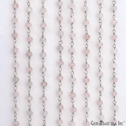 Rose Quartz 4mm Silver Plated Beaded Wire Wrapped Rosary Chain