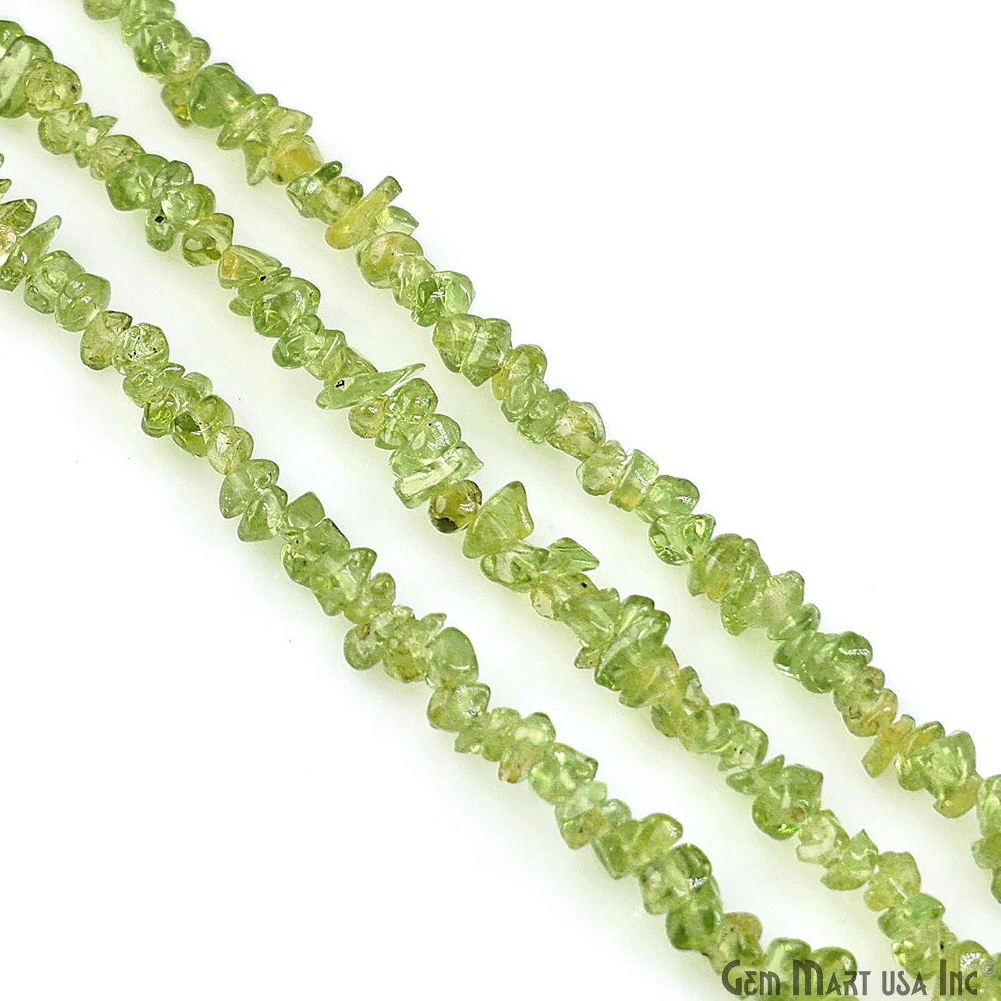 Peridot Chip Beads, 34 Inch, Natural Chip Strands, Drilled Strung Nugget Beads, 3-7mm, Polished, GemMartUSA (CHPD-70001)