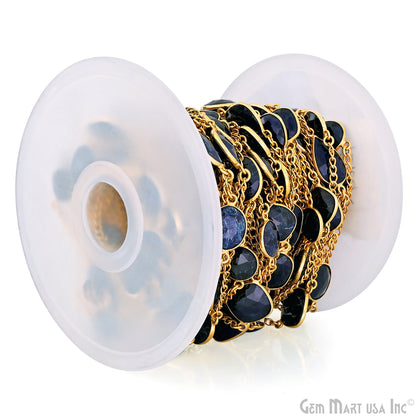 Sapphire 10-15mm Gold Plated Bezel Connector Link Rosary Chain