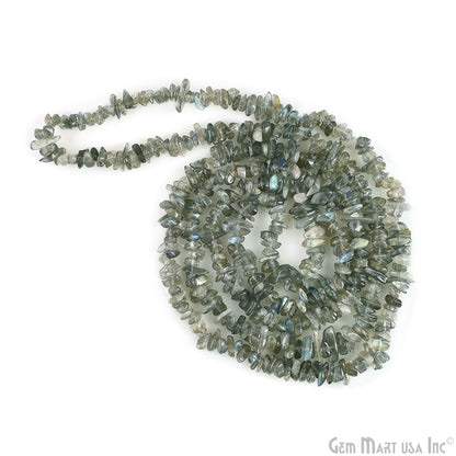 Labradorite Chip Beads, 34 Inch, Natural Chip Strands, Drilled Strung Nugget Beads, 3-7mm, Polished, GemMartUSA (CHLB-70001)