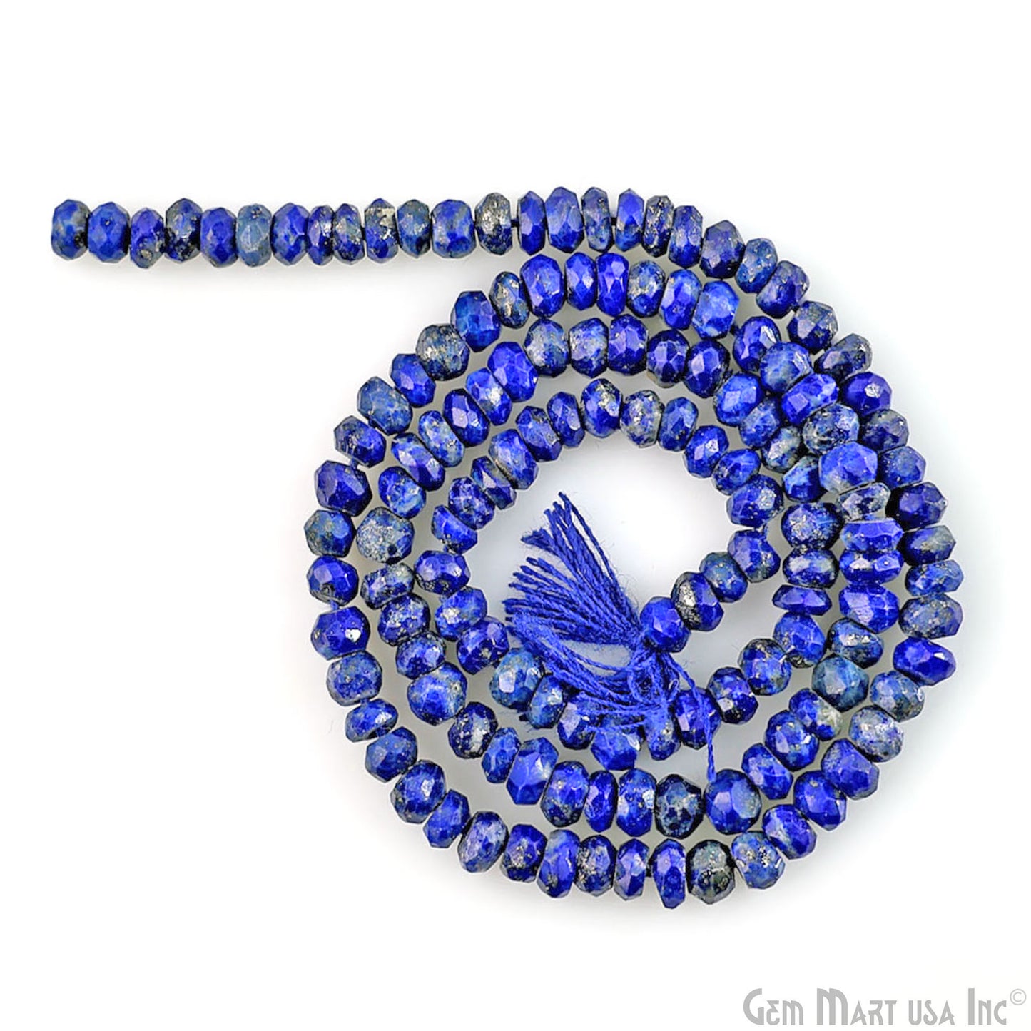 Lapis Lazuli Rondelle Beads, 12.5 Inch Gemstone Strands, Drilled Strung Nugget Beads, Faceted Round, 3-4mm