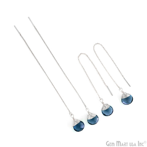 Heart Shaped Gemstone 12mm Silver Plated Dangle Drop Threaders Earring