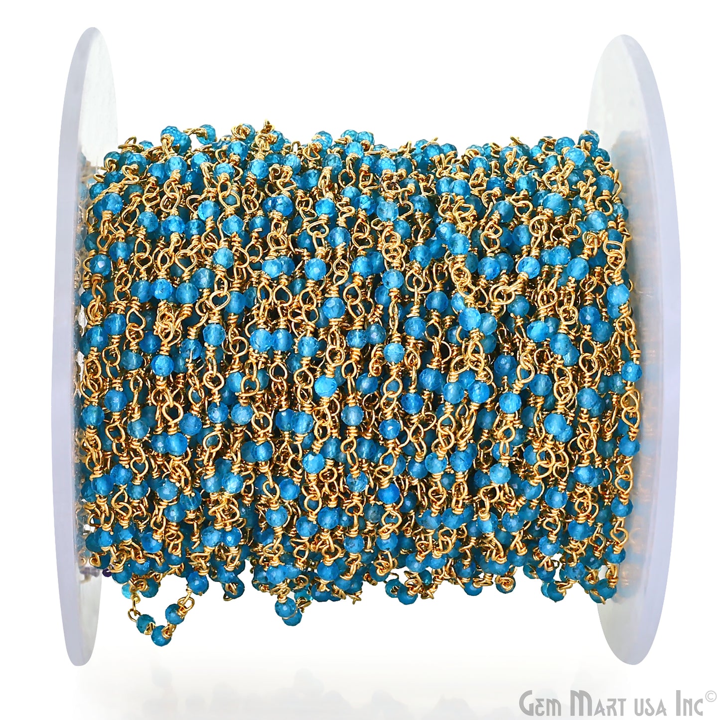 Neon Apatite 2-2.5mm Tiny Beads Gold Plated Wire Wrapped Rosary Chain