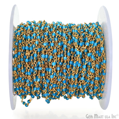 Neon Apatite 2-2.5mm Tiny Beads Gold Plated Wire Wrapped Rosary Chain