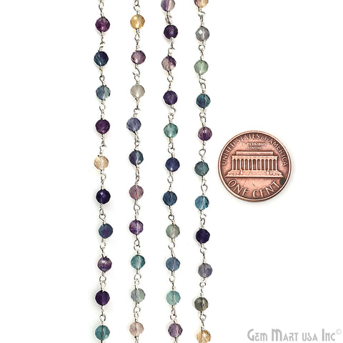Fluorite 4mm Silver Plated Beaded Wire Wrapped Rosary Chain
