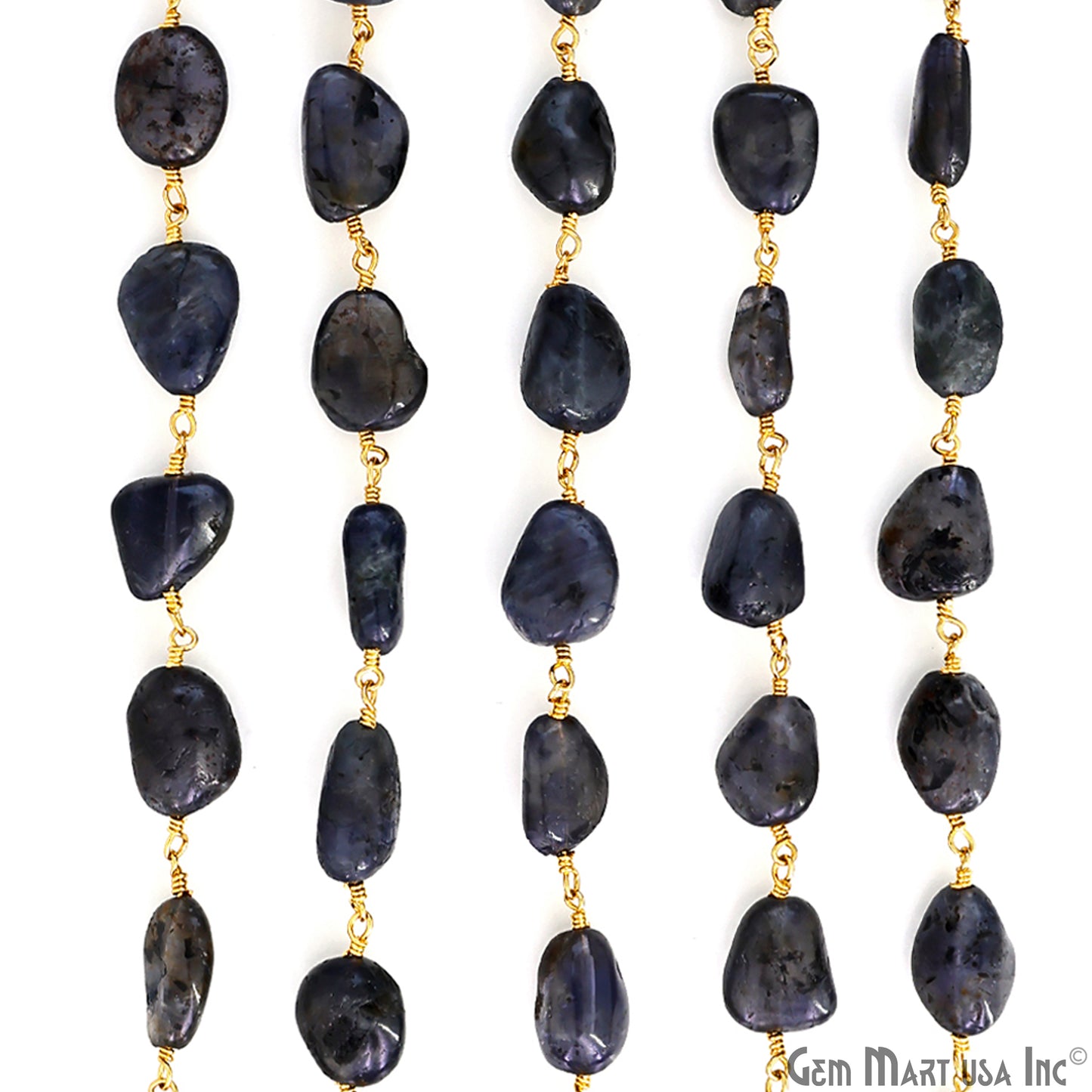 Iolite Faceted Beads Gold Plated Wire Wrapped Beads Rosary Chain