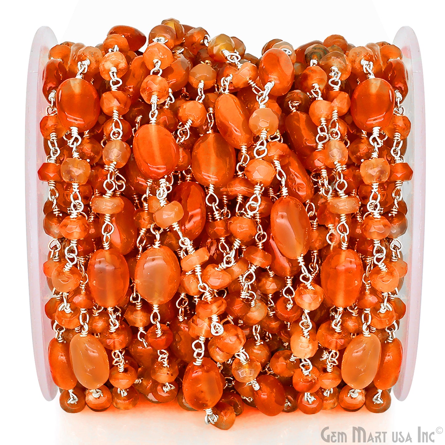 Carnelian Faceted & Tumbled Beads Silver Plated Rosary Chain