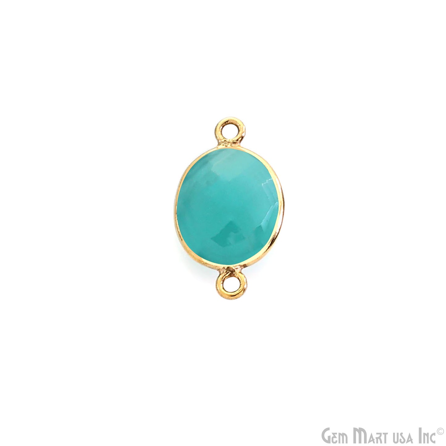 Natural Aqua Chalcedony Oval 10x12mm Gold Plated Double Bail Connector