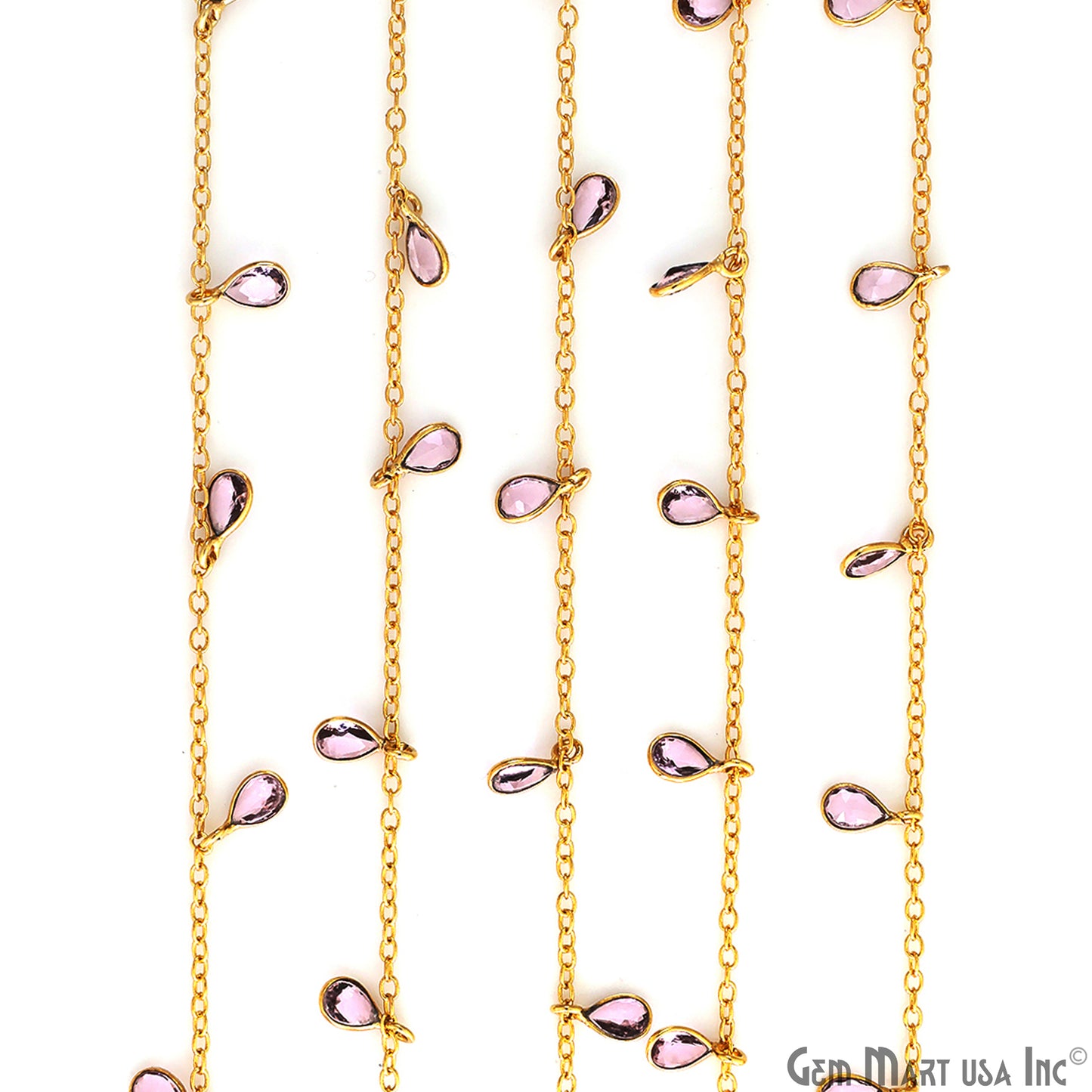 Morganite Pear Bezel 5x4mm Gold Plated Bezel Dangle Connector Chain