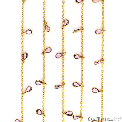 Morganite Pear Bezel 5x4mm Gold Plated Bezel Dangle Connector Chain