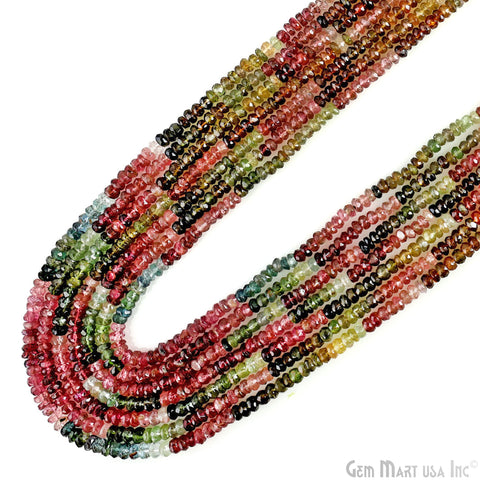 Multi Tourmaline Rondelle Beads, 13 Inch Gemstone Strands, Drilled Strung Nugget Beads, Faceted Round, 4-5mm