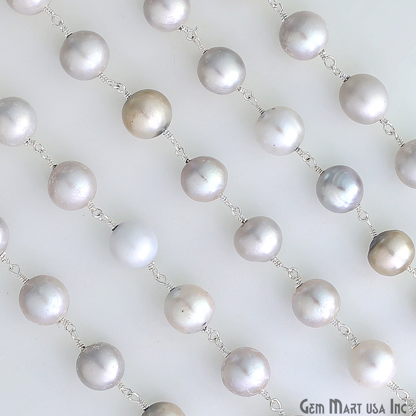 Gray Pearl Cabochon Beads 9-10mm Silver Plated Gemstone Rosary Chain