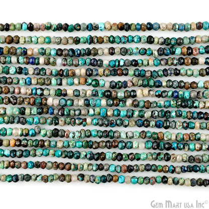 Chrysocolla Rondelle Beads, 13 Inch Gemstone Strands, Drilled Strung Nugget Beads, Faceted Round, 3-4mm