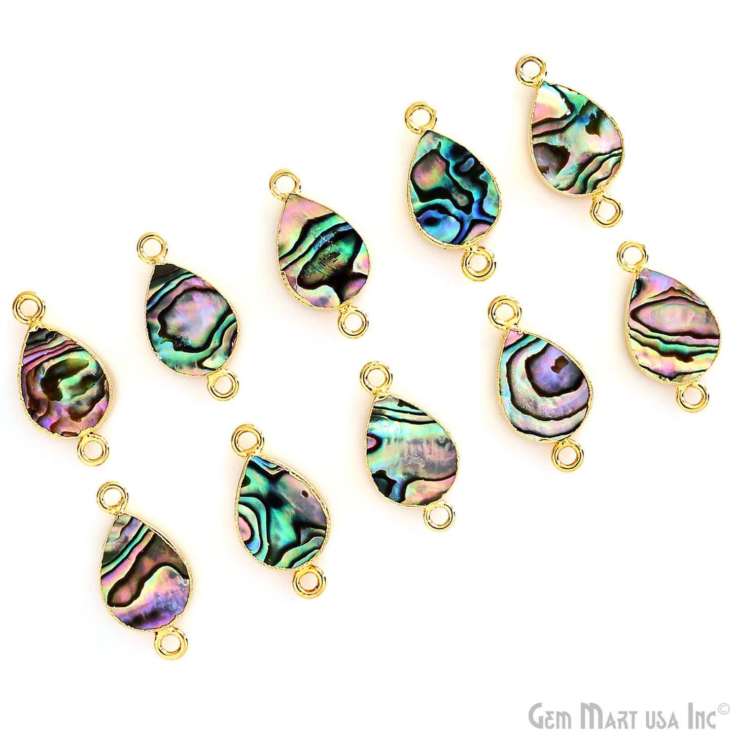 Abalone 10x14mm Pears Gold Electroplated Double Bail Gemstone Connector